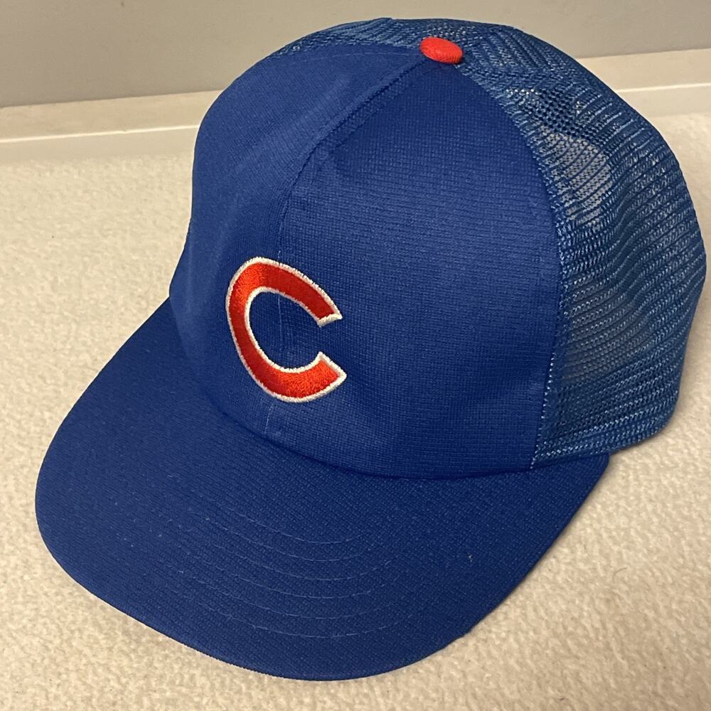 Vintage Chicago Cubs Annco Trucker Hat Snapback Green Underbrim MLB Blue Cap